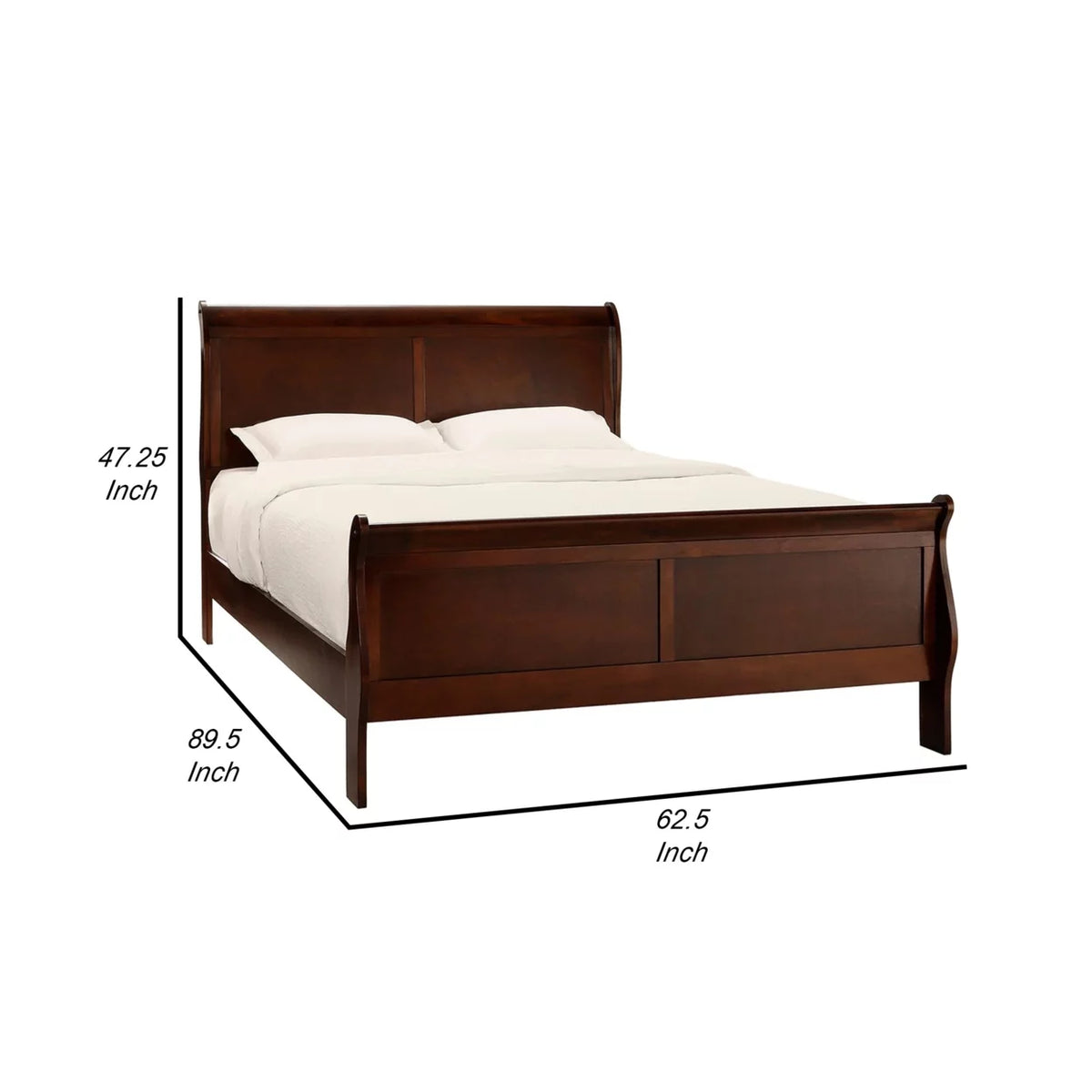 Queen Sleigh Bed Wood Frame Brown Cherry Finish Q871