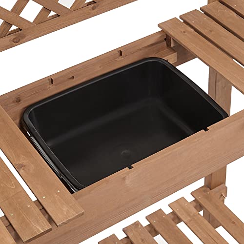 Brown Wooden Potting Bench Table V47830