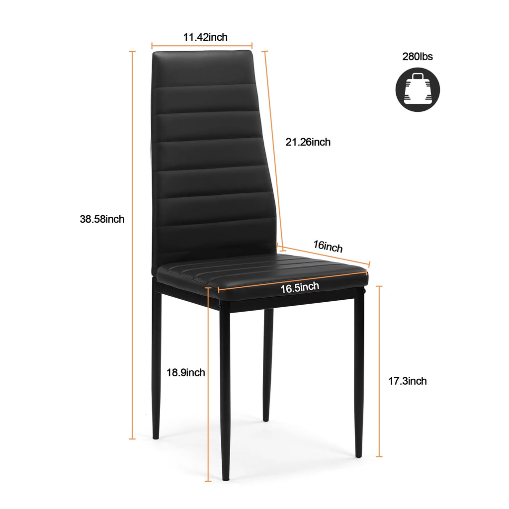 5 Pieces Tempered Glass Dining Table Set with 4 Faux Leather Chairs Black V549726