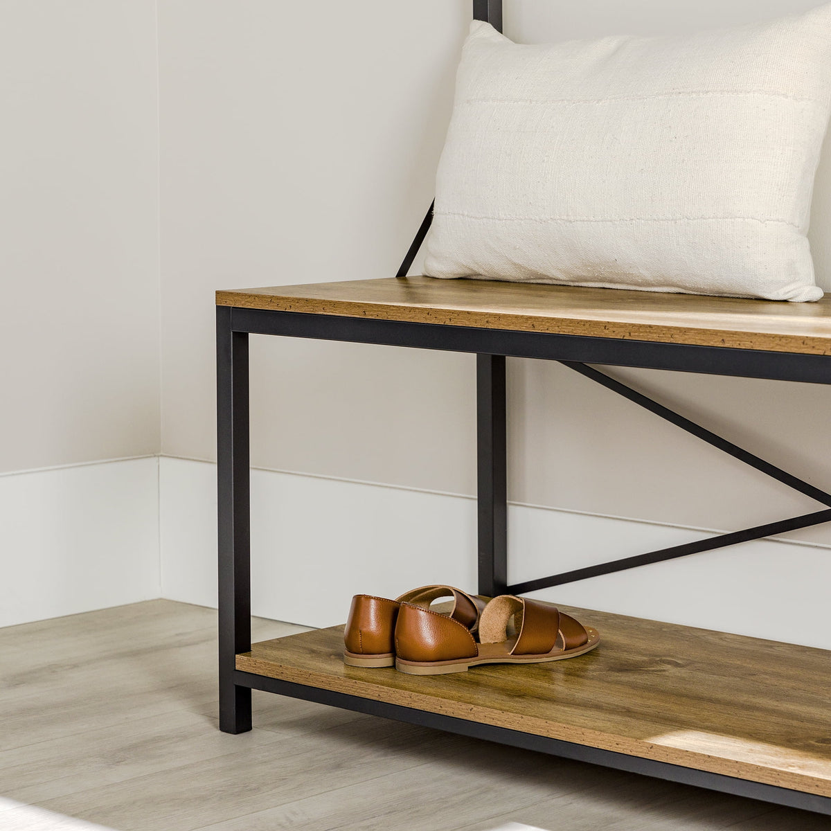 Industrial Hall Tree with Bench and Coat Hooks R5302