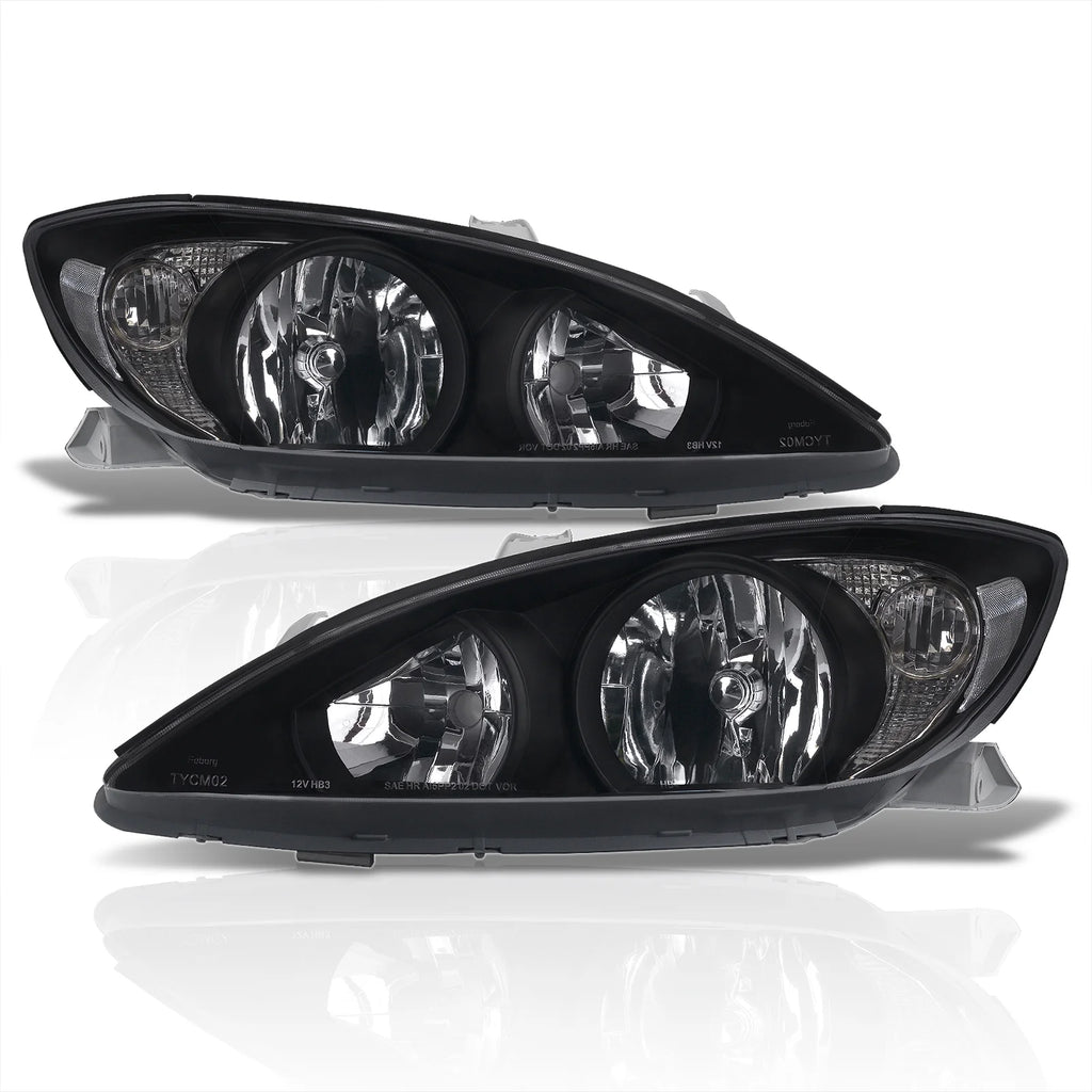 Black Housing Clear Lens Reflector Headlights Pair LH + RH D6037