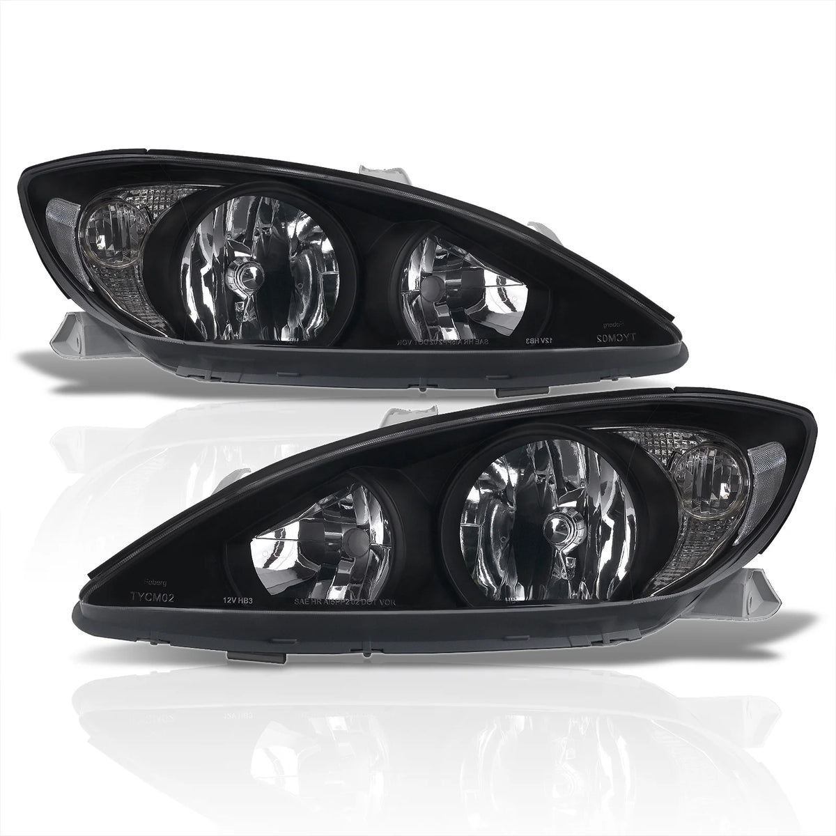 Black Housing Clear Lens Reflector Headlights Pair LH + RH D6037