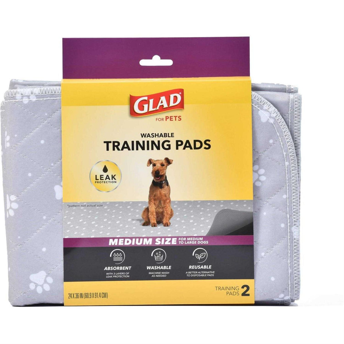 Washable Training Pads Size 2 Pack Gray with Paw Prints N73657