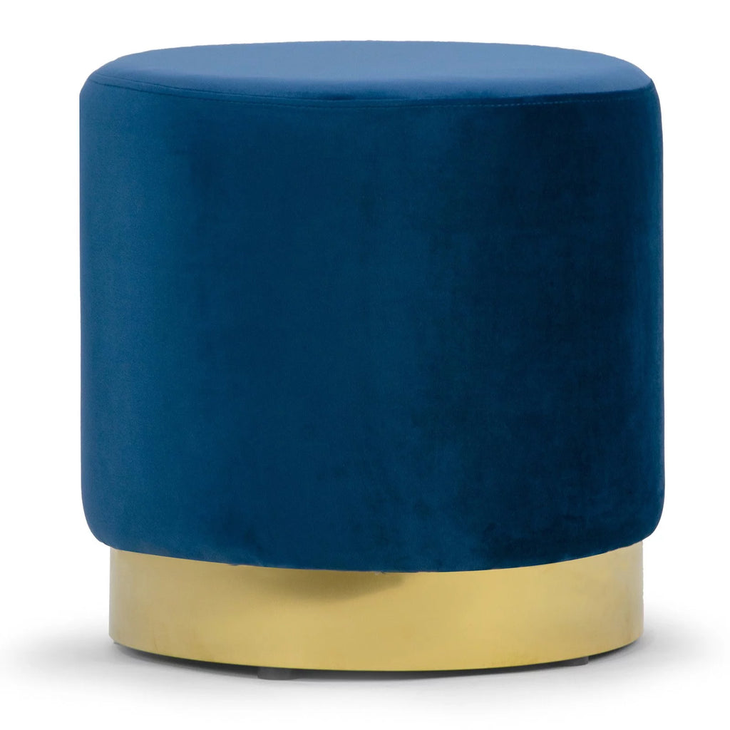 Velvet Round Ottoman with Golden Accent Base D38932