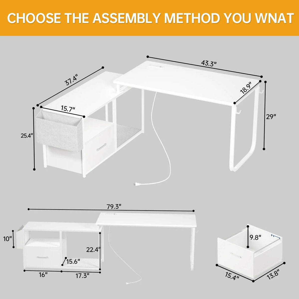 L Shaped Desk with LED Light and Power Outlet S73628
