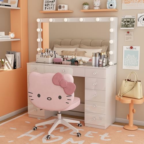 White Vanity Desk with Mirror and 11 Drawer F7938