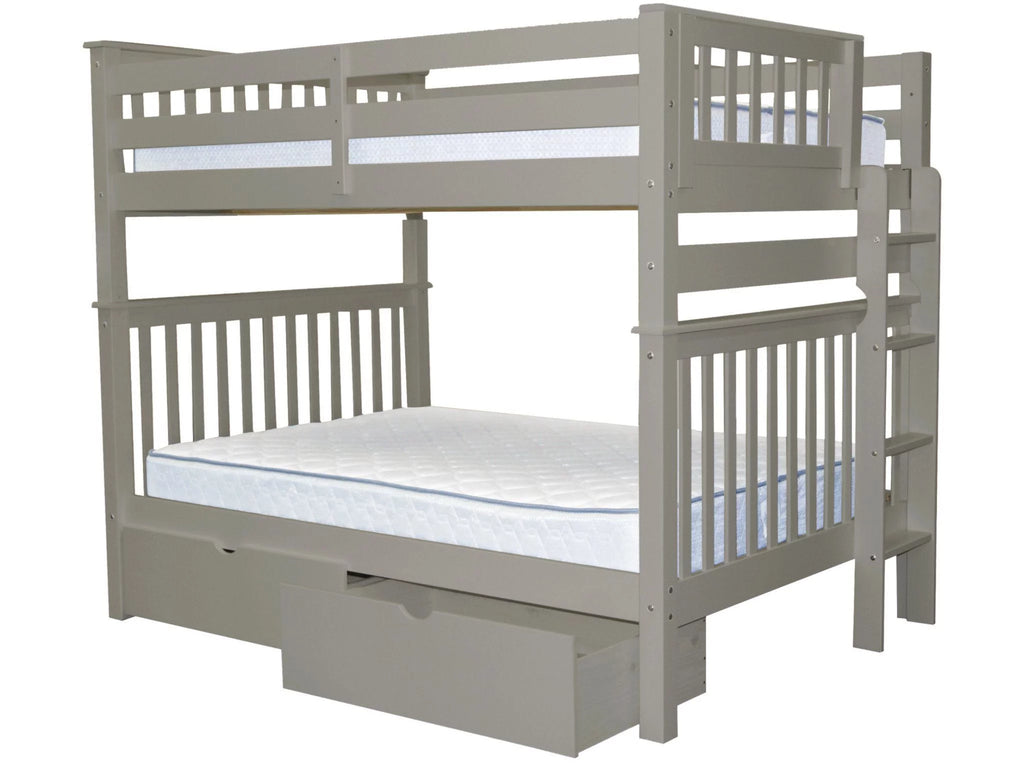 Gray Full over Full Bunk Beds with End Ladder and 2 Under Bed Drawers K3233
