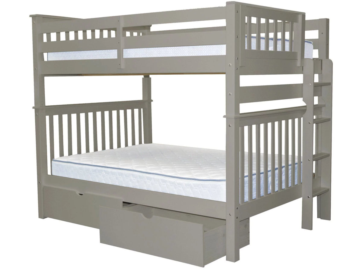 Gray Full over Full Bunk Beds with End Ladder and 2 Under Bed Drawers K3233