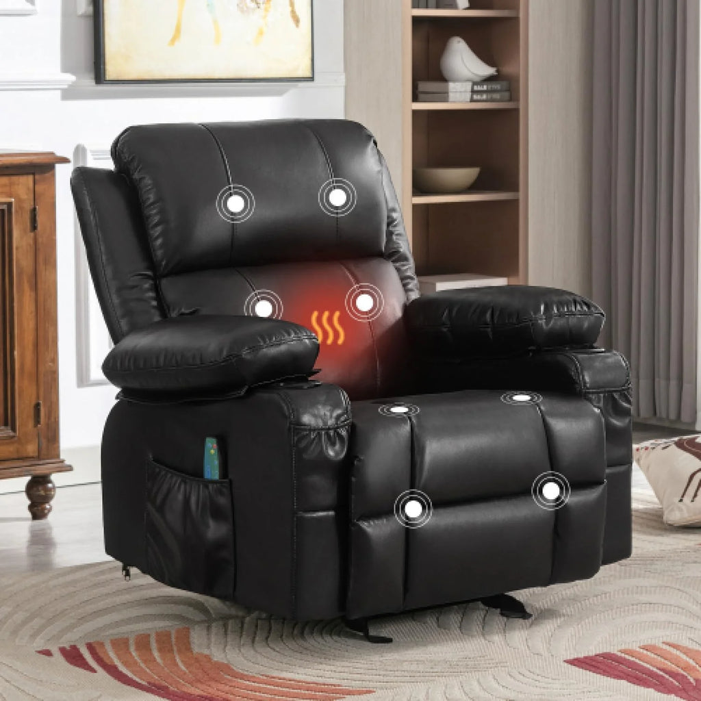 Oversized Leather Power Rocker Recliner with Heat and Massage J360