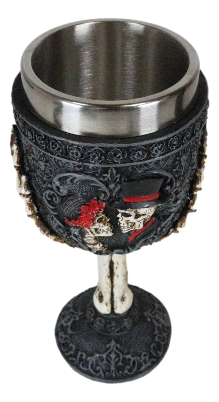 Gothic Day Of The Dead Skeleton Skull Bride And Groom Black Roses Wine Goblet C176482