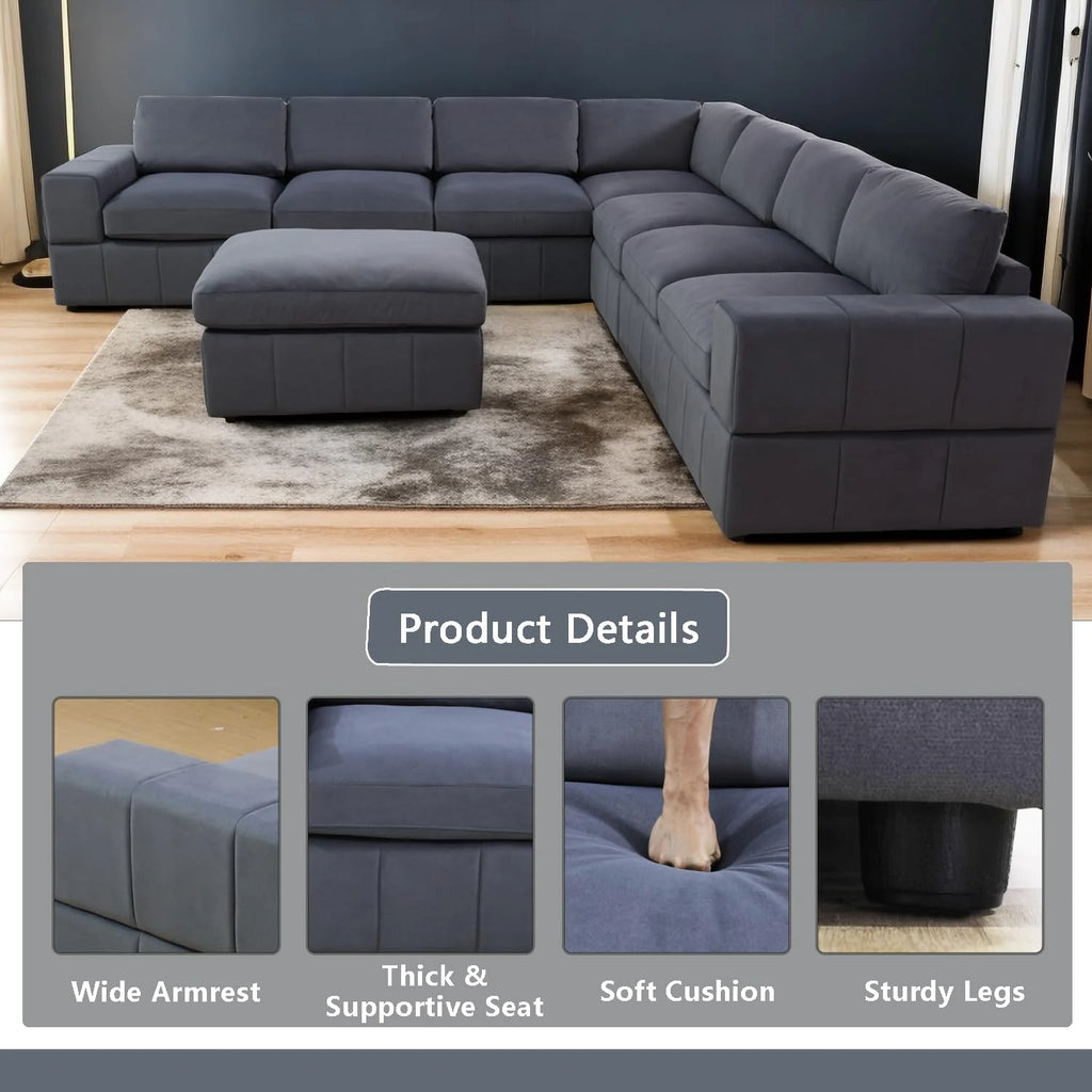 Dark Grey Microfiber 4-seat L-Shaped Sectional Sofa W2280