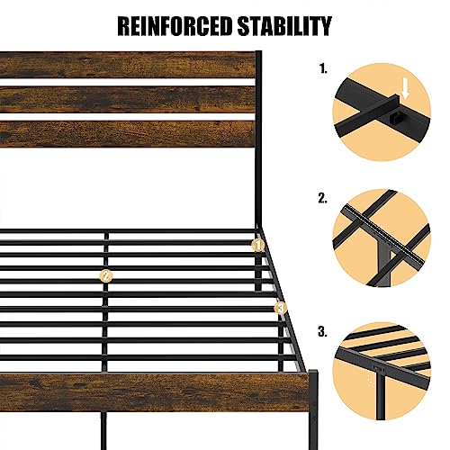 Black Full Size Metal Bed Frame with Headboard and Footboard Q616