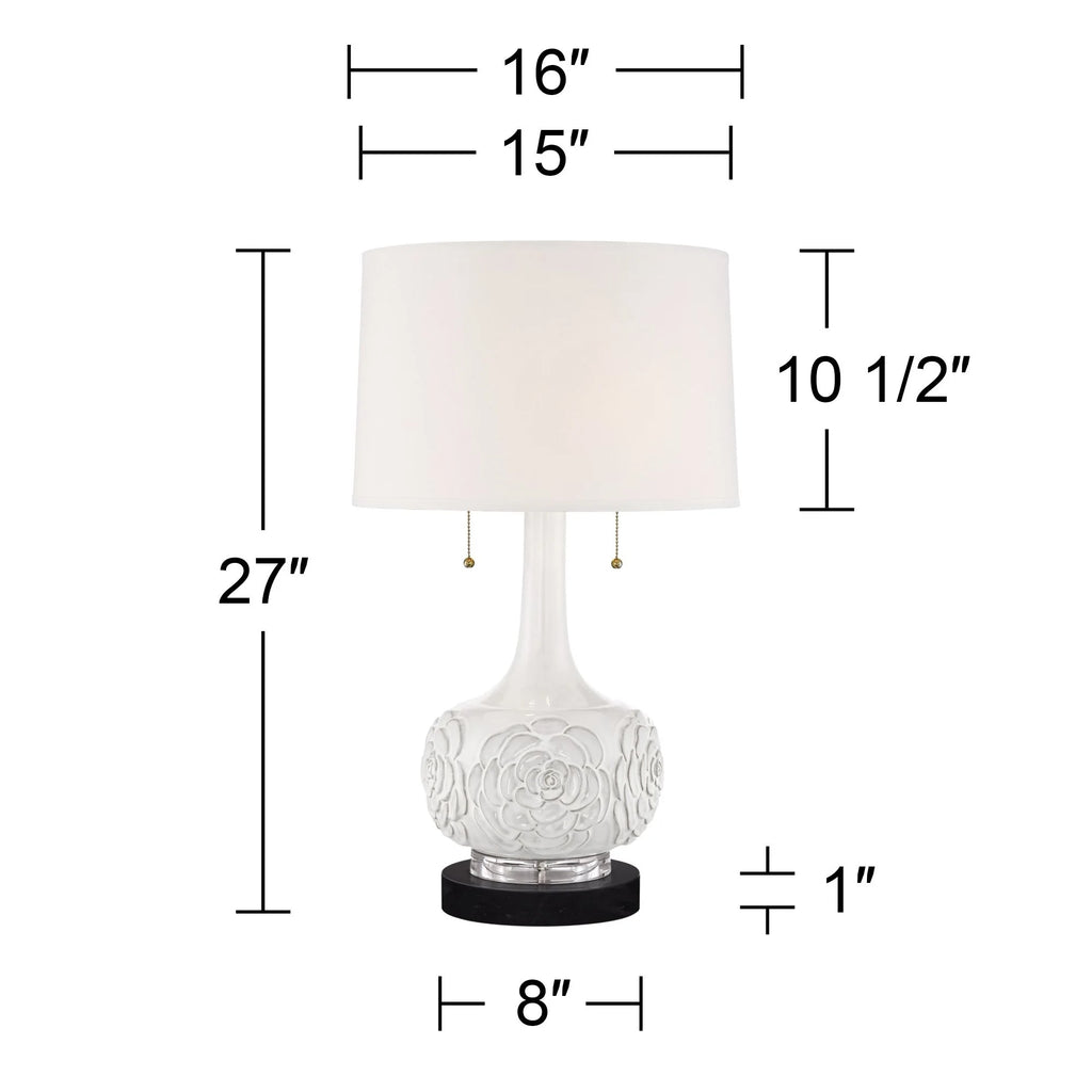 Table Lamp with White Floral Ceramic Drum Shade Y510