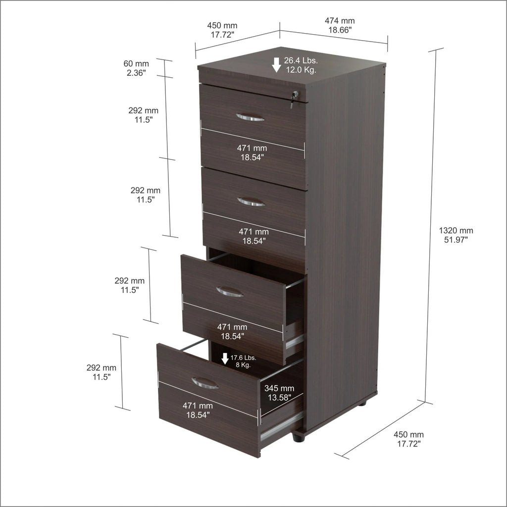 52-inch Espresso 4 Drawer File Cabinet R8681