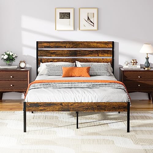 Black Full Size Metal Bed Frame with Headboard and Footboard Q616