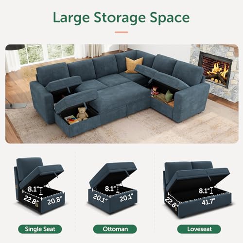 Dark Grey Corduroy L Shaped Sleeper Sofa with Pull Out Bed M174