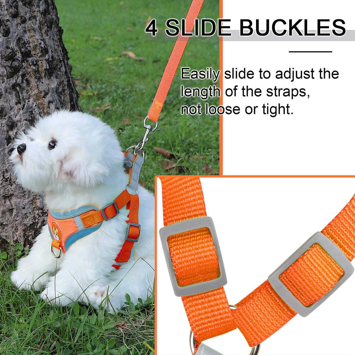 Adjustable Padded Reflective Dog Harness with 2 Leash Clips Z184