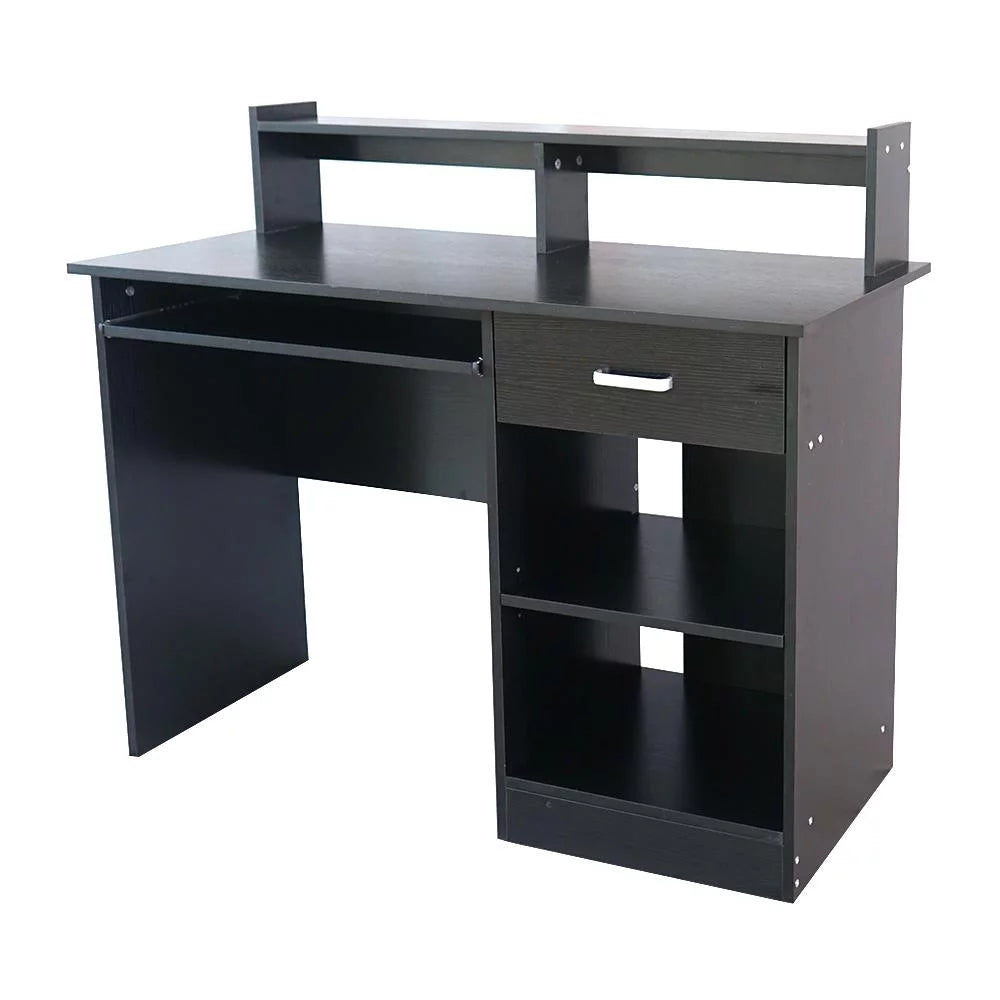 Black Wood Computer Desk with Drawer and Keyboard Tray Q304