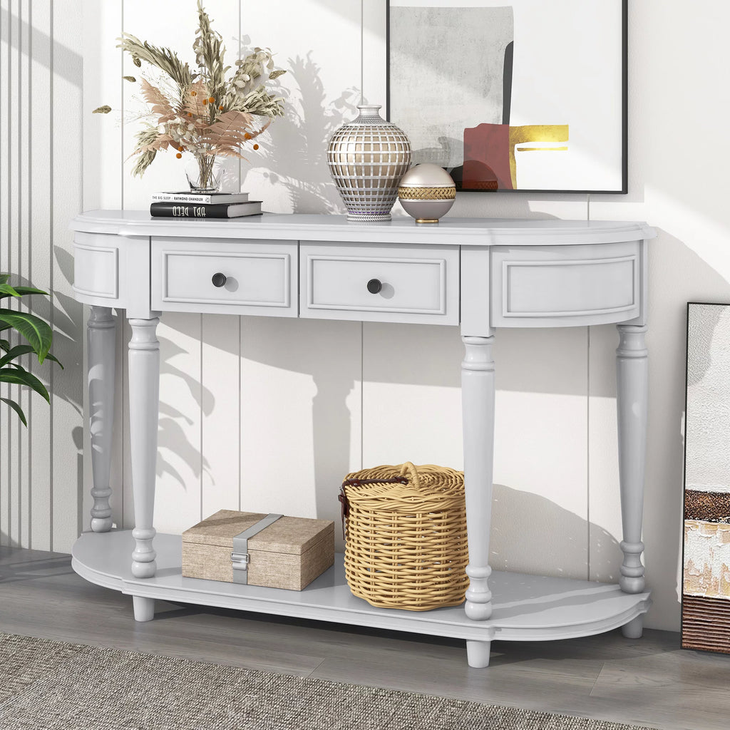 52'' Solid Wood Curved Console Table with 2 Drawers and 1 Shelf F837585