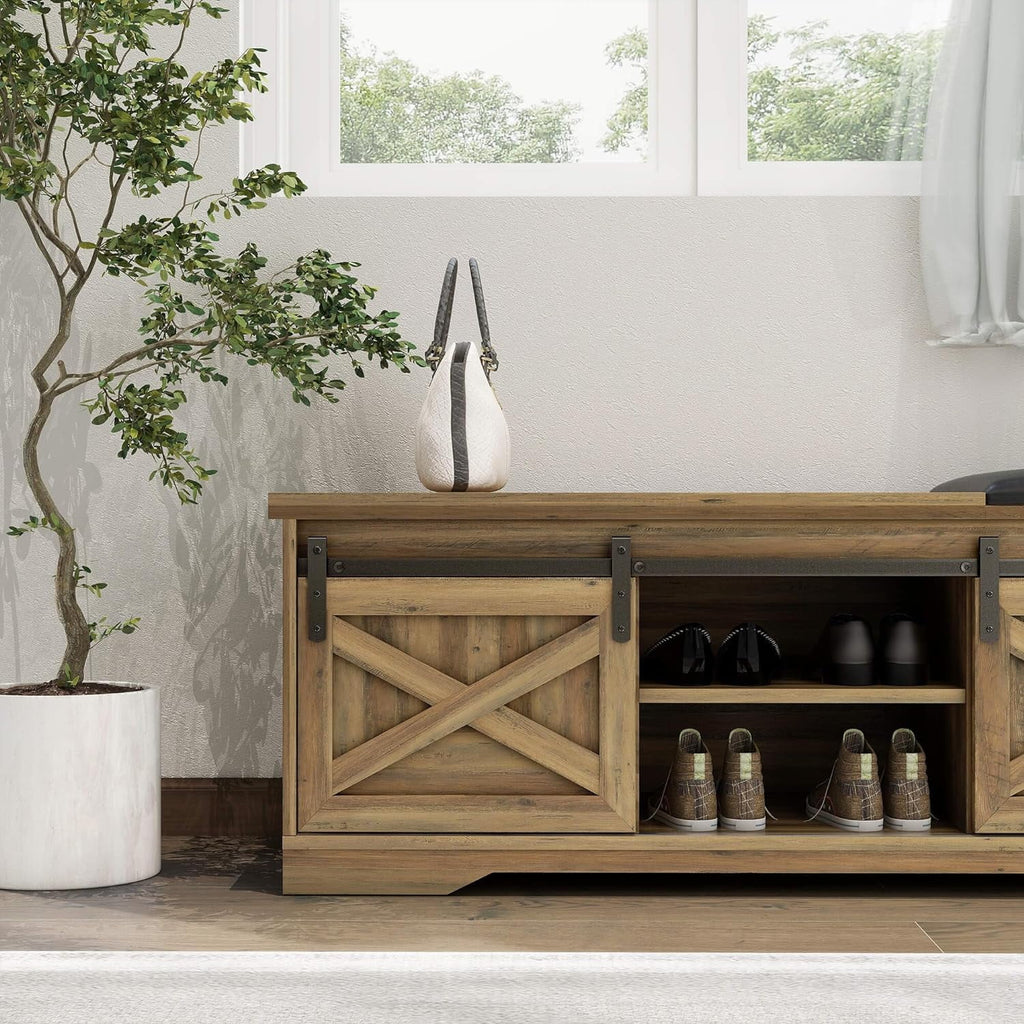 Farmhouse Storage Bench with Cushion 47 inch X13653