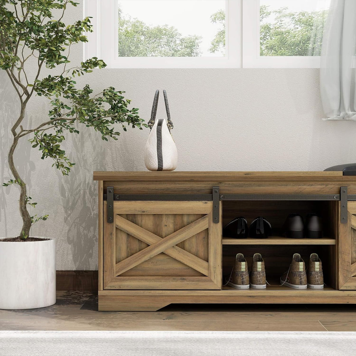 Farmhouse Storage Bench with Cushion 47 inch X13653