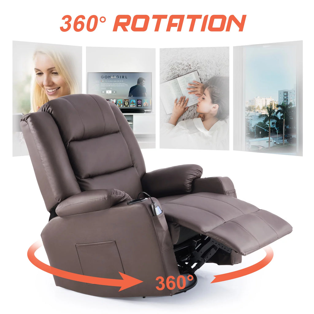 Brown 360 Swivel Heated Massaging Recliner Chair Z908609
