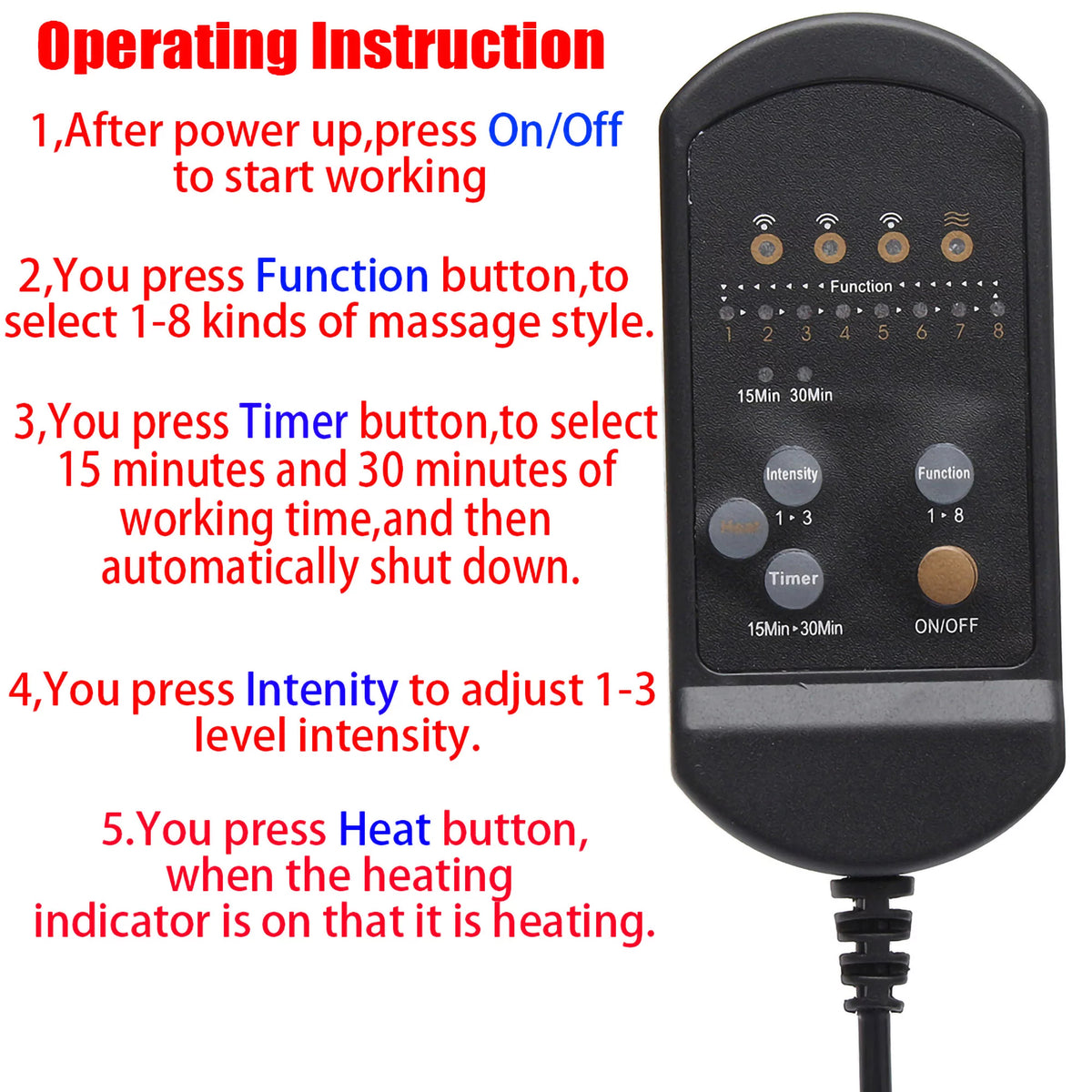 8 Vibrating Heated Massage Seat Cushion S4819