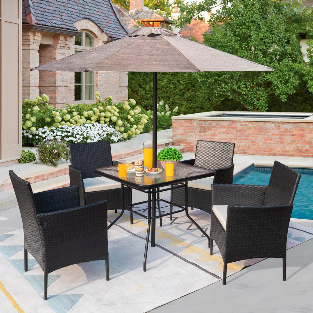 5 Piece Wicker Patio Conversation Set with Tempered Glass Table V106930