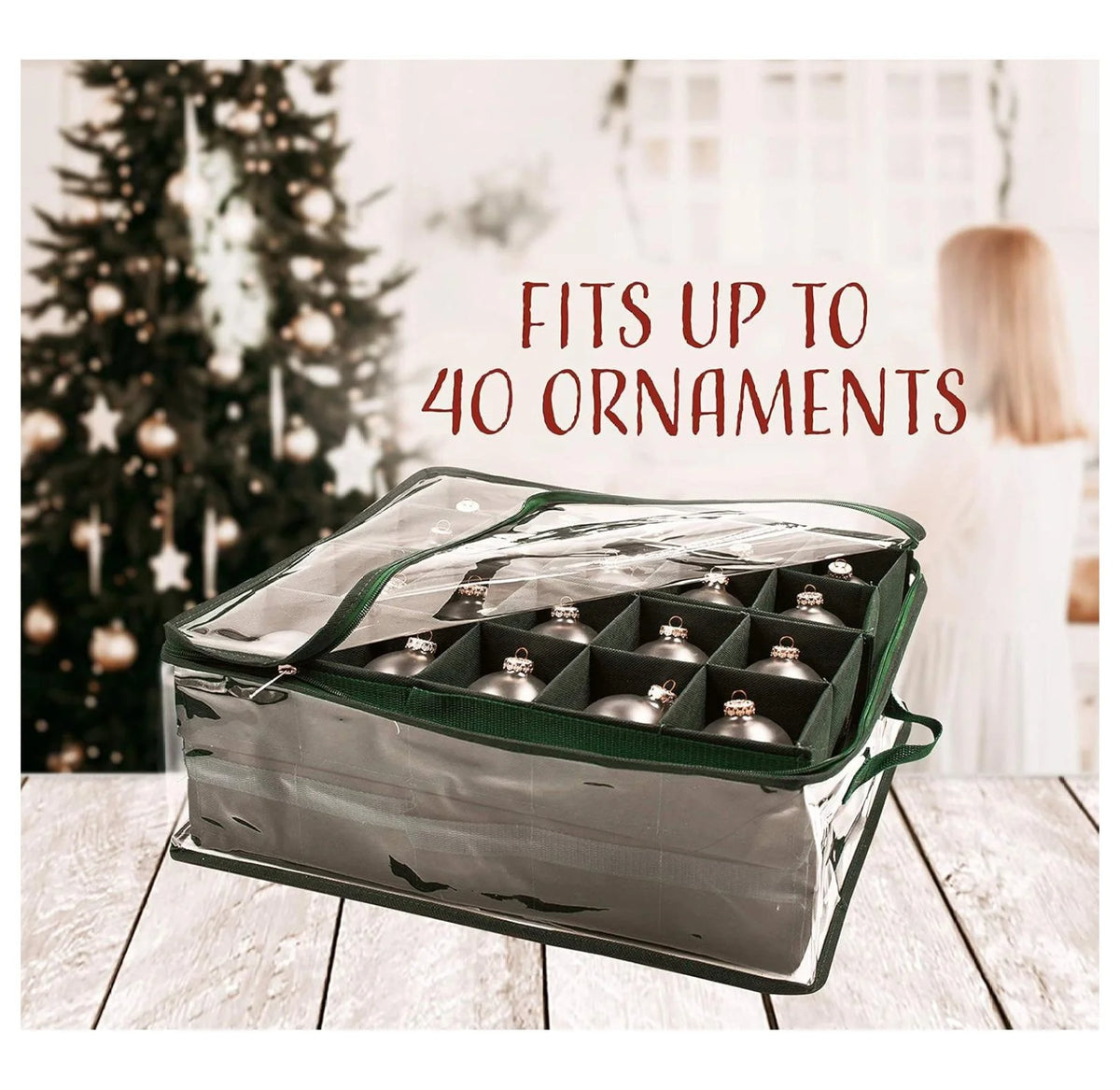Christmas Ornament Storage Container Holds 40 Ornaments Clear Case with Dividers S932