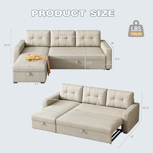 L Shaped Sleeper Sofa with Pull Out Bed and Storage Z562263