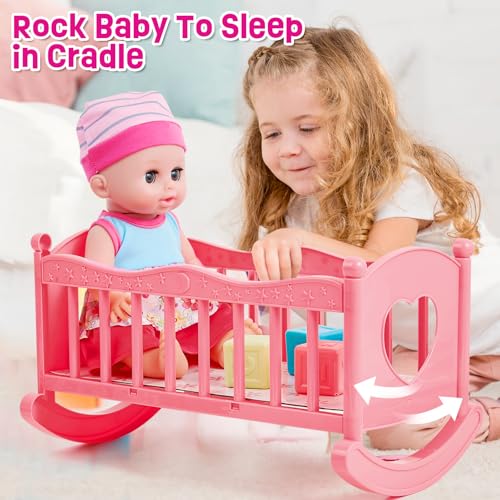 12in Baby Doll Crib and High Chair Set with 20pcs Accessories X705