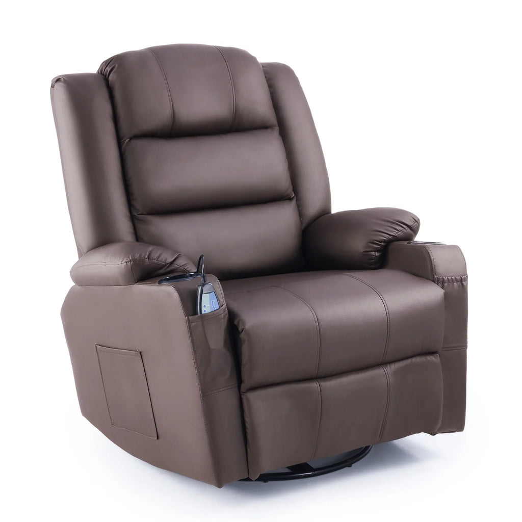 Brown 360 Swivel Heated Massaging Recliner Chair Z908609