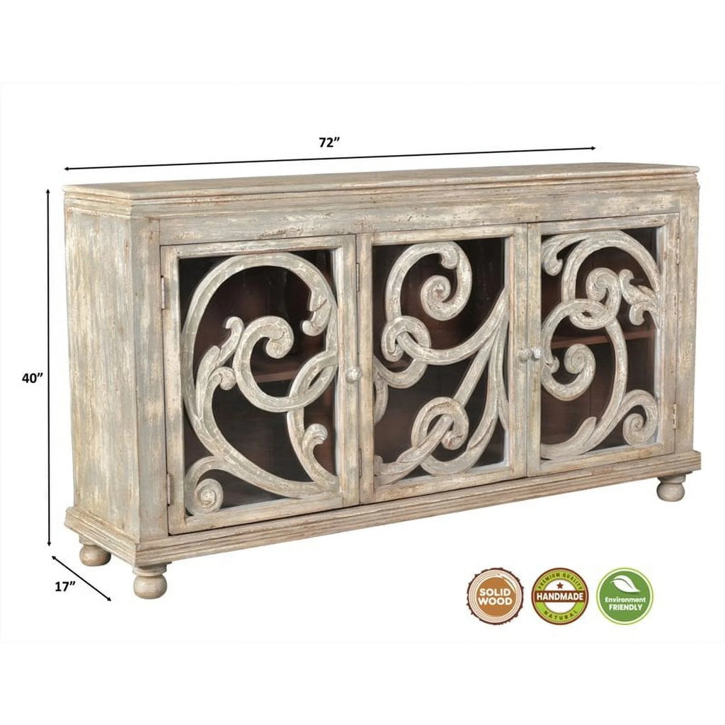 White 3-door Solid Wood Sideboard T603675