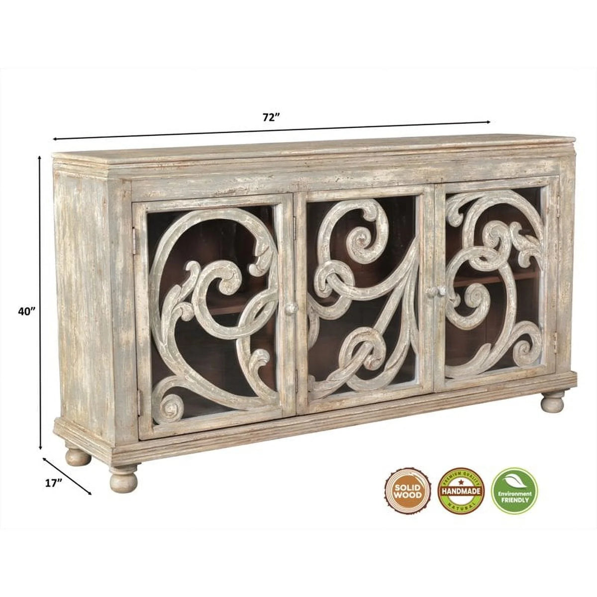 White 3-door Solid Wood Sideboard T603675