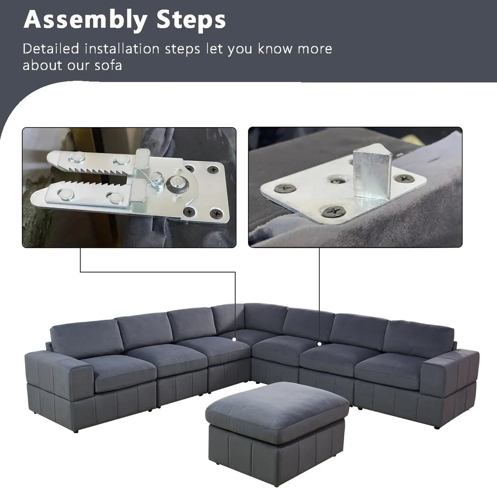 Dark Grey Microfiber 4-seat L-Shaped Sectional Sofa W2280