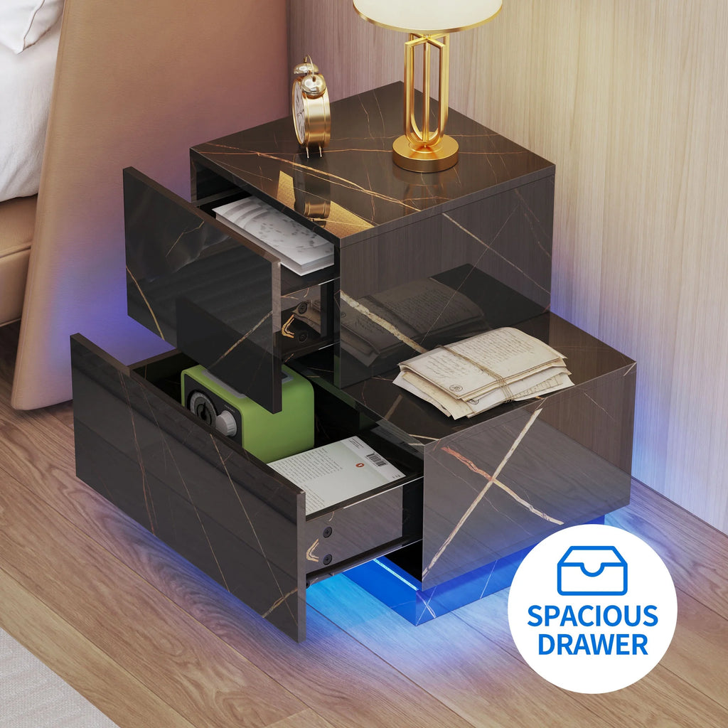 Set of 2 LED Nightstand with 2 Drawers S866