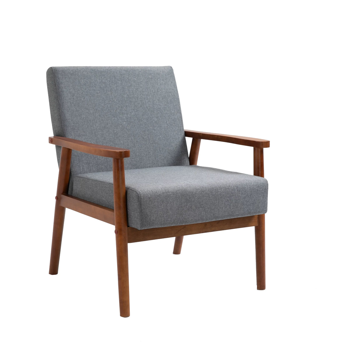 Mid-century Modern Solid Wood Brown Faux Leather Armchair M2497