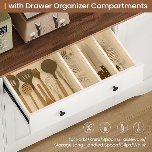 White Buffet Cabinet with Charging Station and Adjustable Shelves E98756