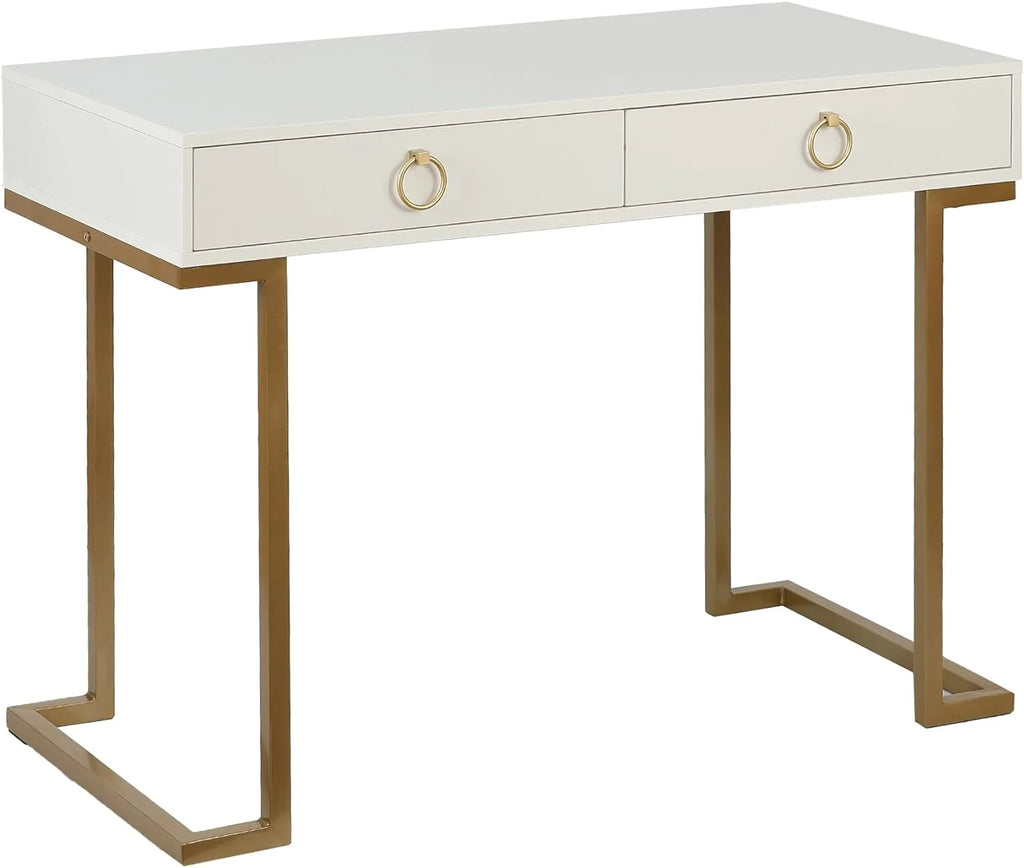 White Gold 2 Drawer Wood Metal Desk P6078