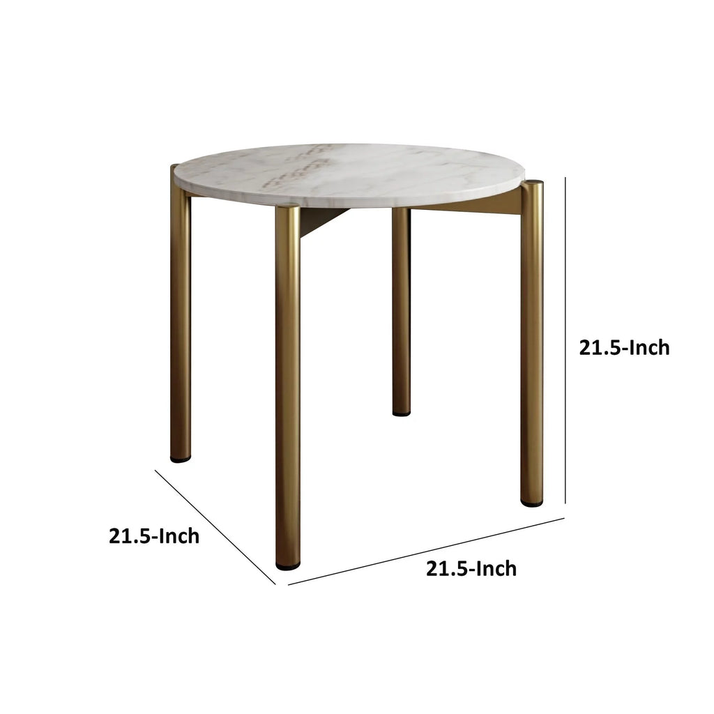 22 Inch Marble Top Metal Legs End Table O47724