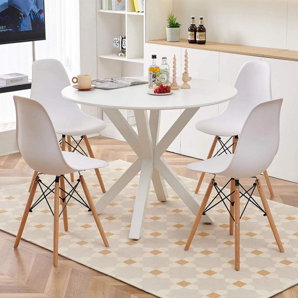 5 Piece White Round Dining Table Set K208613