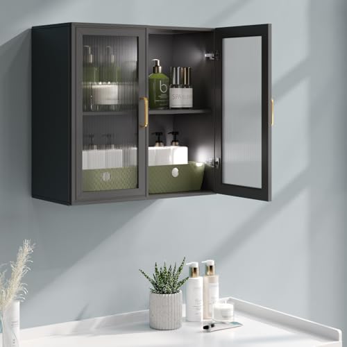 24'' Black Bathroom Wall Cabinet Set of 2 with LED Y29447