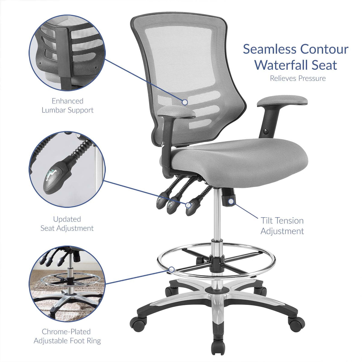 Gray Mesh Drafting Chair F552