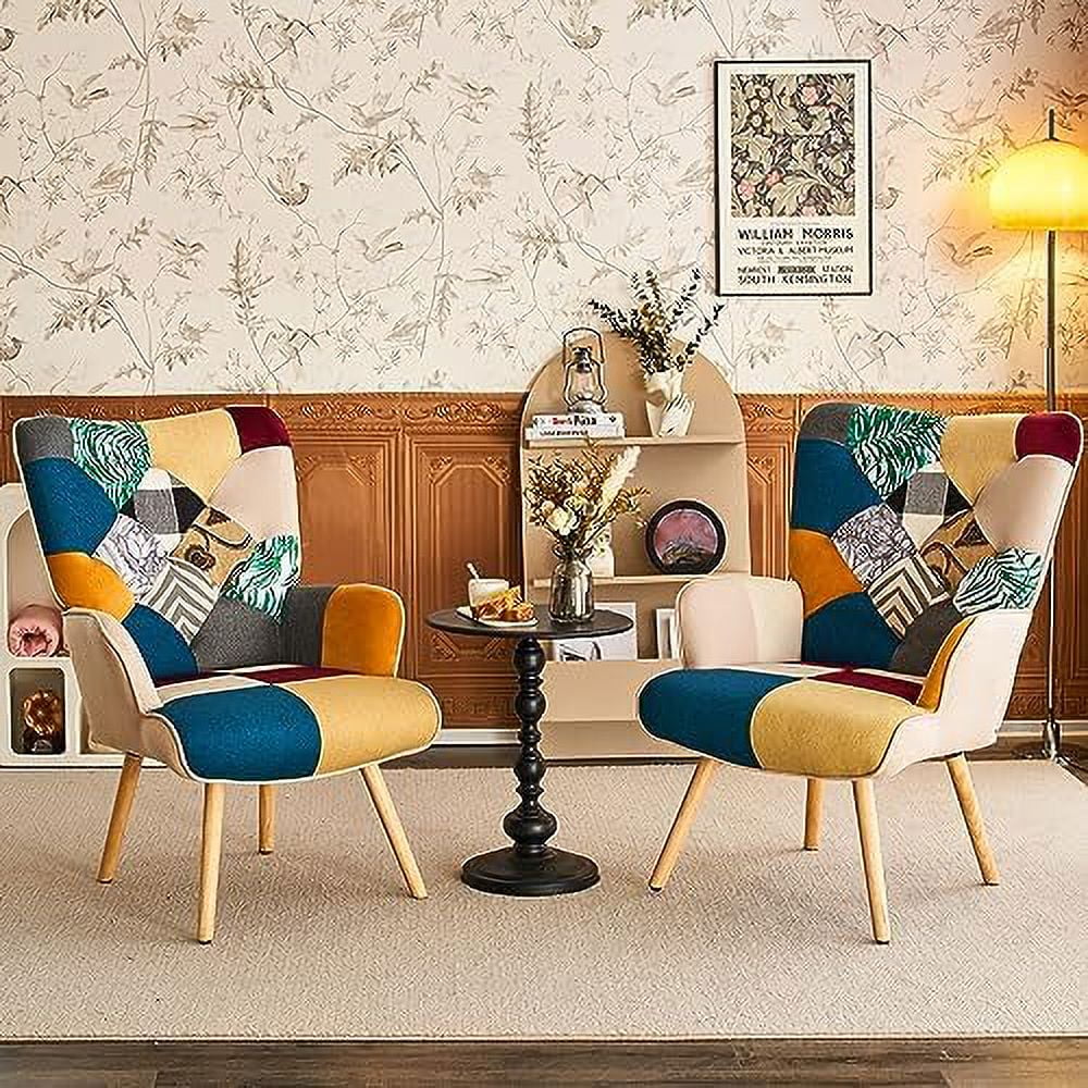 High Back Accent Chair with Linen Fabric and Wood Feet G376125