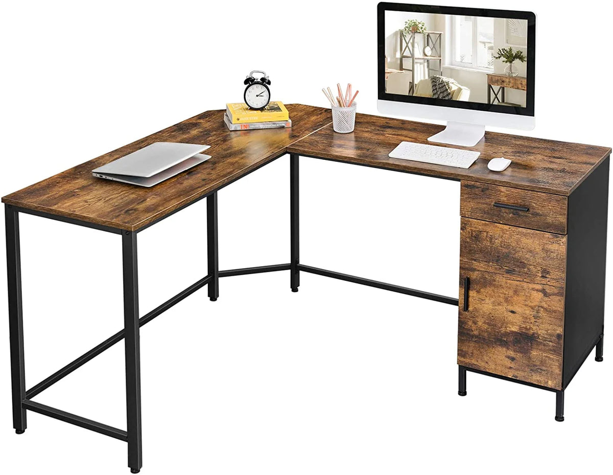 L-Shaped Computer Desk with Cabinet and Drawer A5922