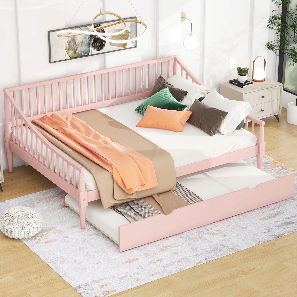 Pink Full Size Wood Daybed with Twin Trundle P680