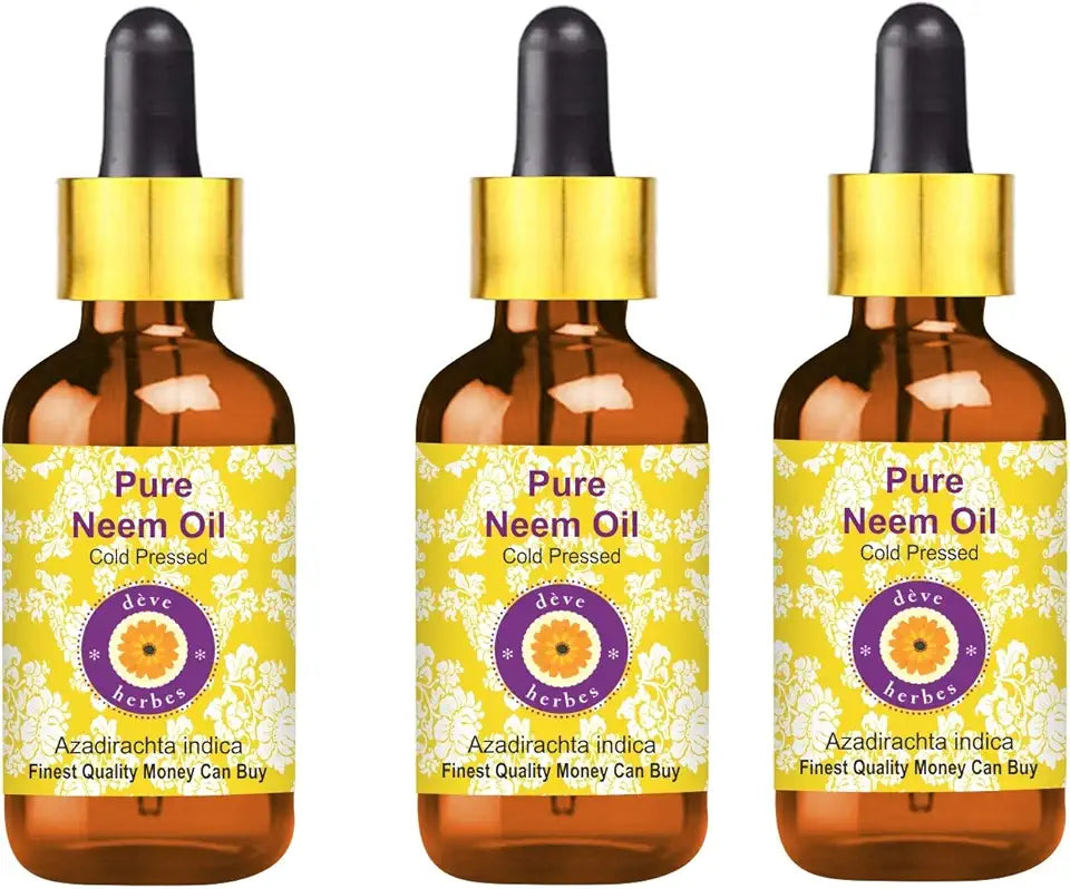 Pure Neem Oil with Glass Dropper Cold Pressed Pack of Three 10 oz T948