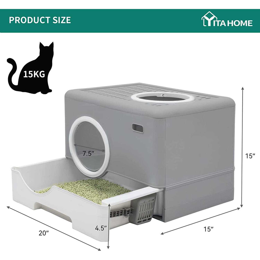 Large Enclosed Cat Litter Box with Lid and Scoop Y365569