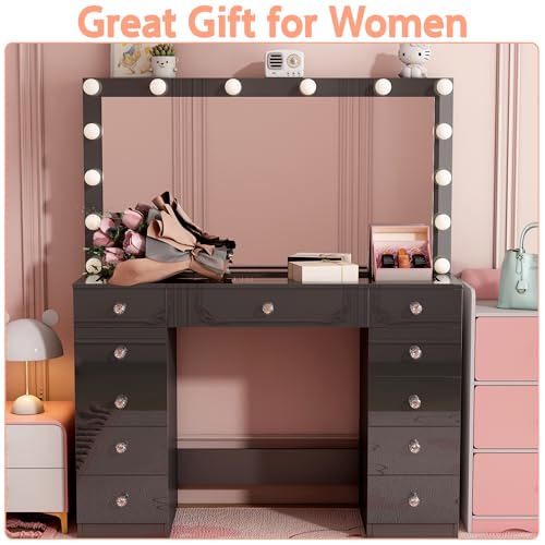 White Vanity Desk with Mirror and 11 Drawer F7938