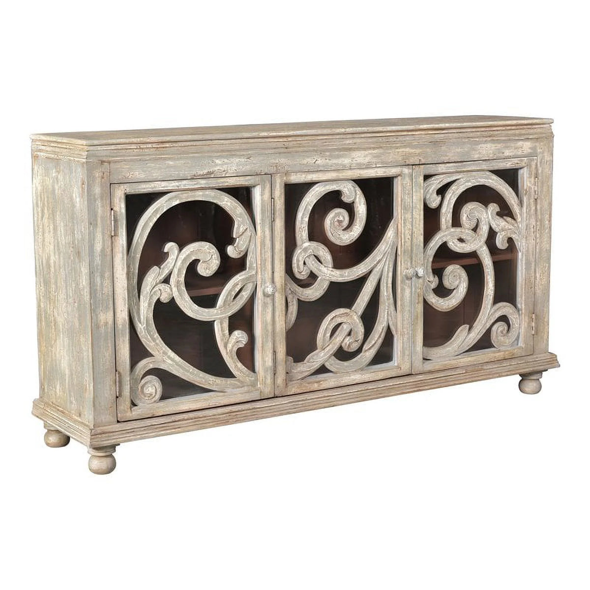 White 3-door Solid Wood Sideboard T603675